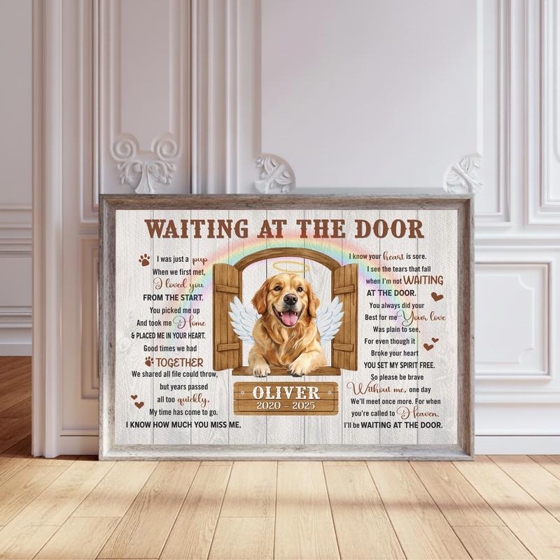 Pet Loss Personalized Art - "Waiting At The Door" Memorial Canvas - Personalize Wall Art