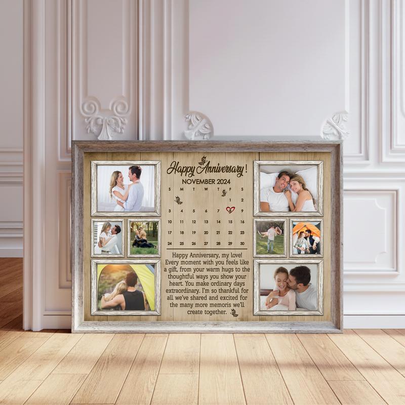 Romantic Photo Calendar Collage Canvas - Custom Anniversary Gift - Personalize Wall Art