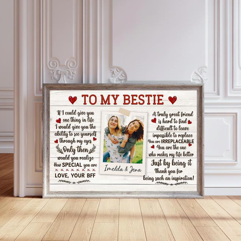 Rustic Friendship Keepsake - Custom Bestie Photo Quote Canvas - Personalize Wall Art