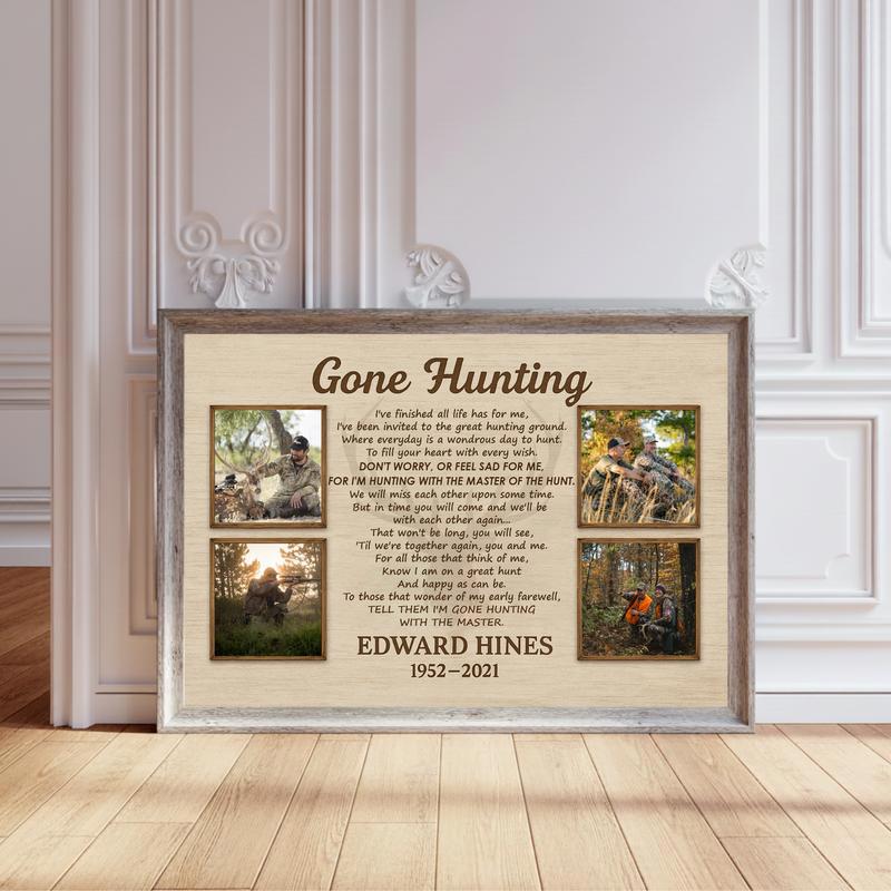 Rustic Gone Hunting Memorial Gift Personalized Canvas - Personalize Wall Art