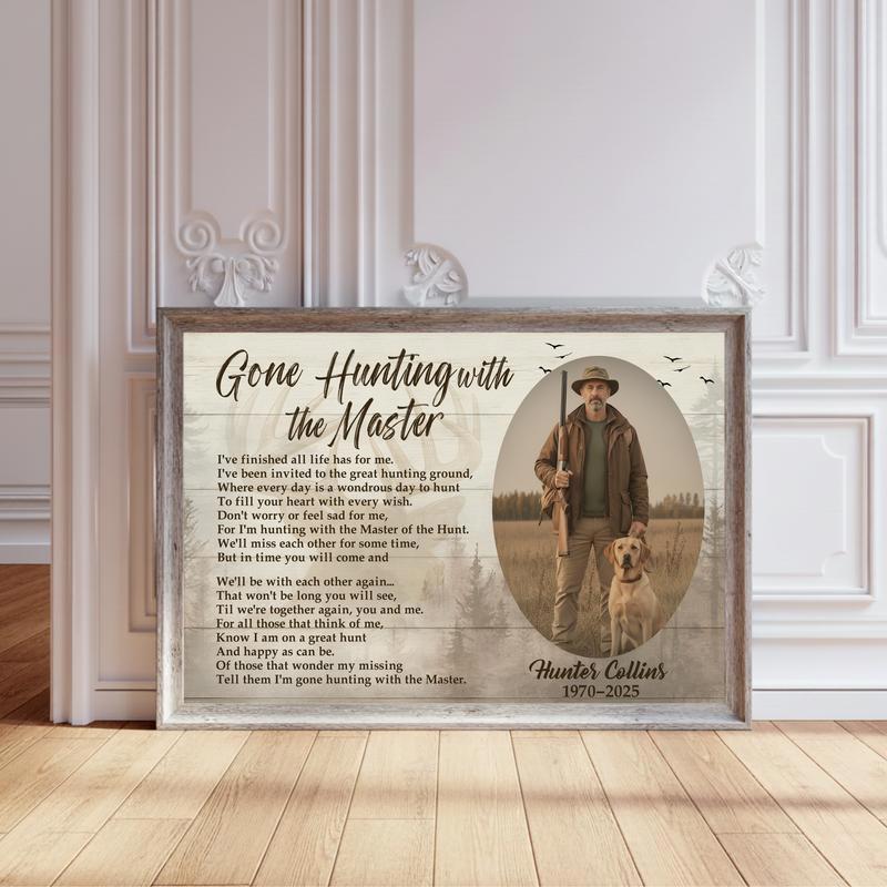 Rustic Hunter's Memorial - Gone Hunting With The Master Canvas - Personalize Wall Art