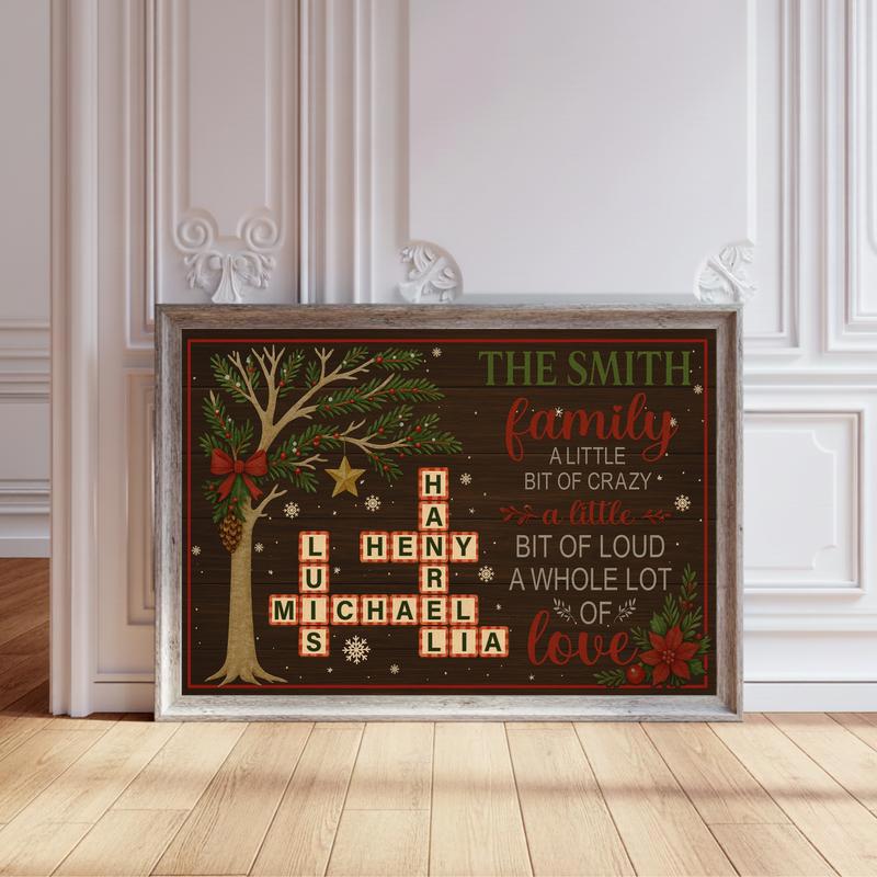 Scrabble Crossword Family Name Quote Rustic Christmas Canvas - Personalize Wall Art