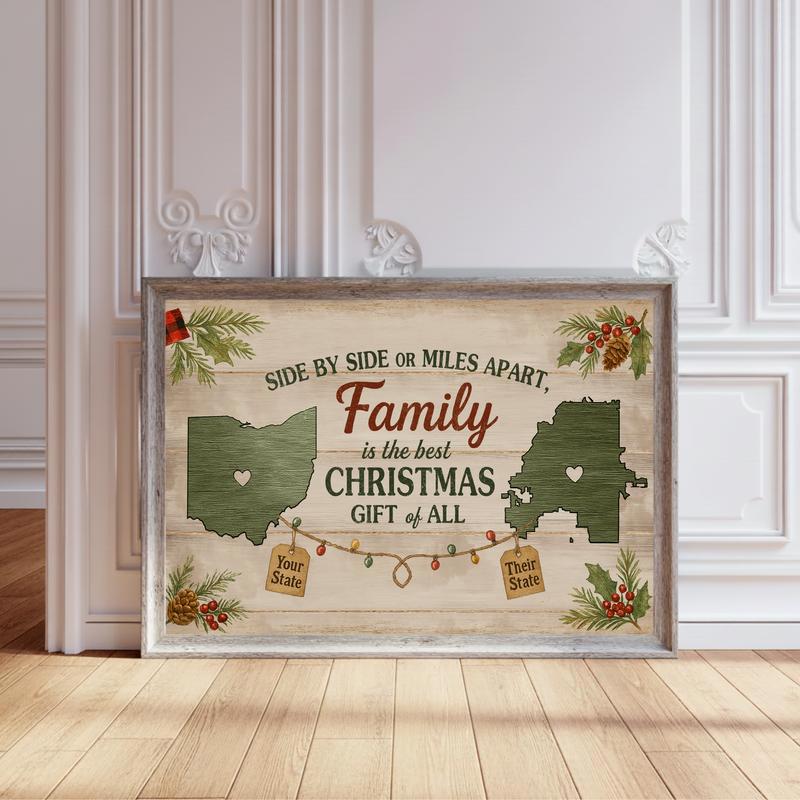 Side By Side Or Miles Apart - Rustic Christmas Family Canvas - Personalize Wall Art