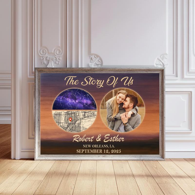 Star Map Canvas - Your Custom Couple Story Photo Anniversary Gift - Personalize Wall Art