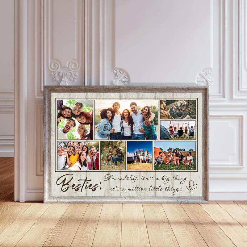 Unique Bestie Photo Collage Canvas - Custom Friendship Wall Art Gift - Personalize Wall Art