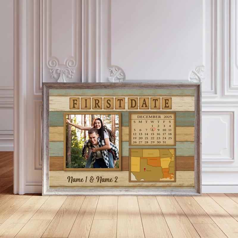 Where Our Story Began - Custom Calendar Map Couple Canvas - Personalize Wall Art