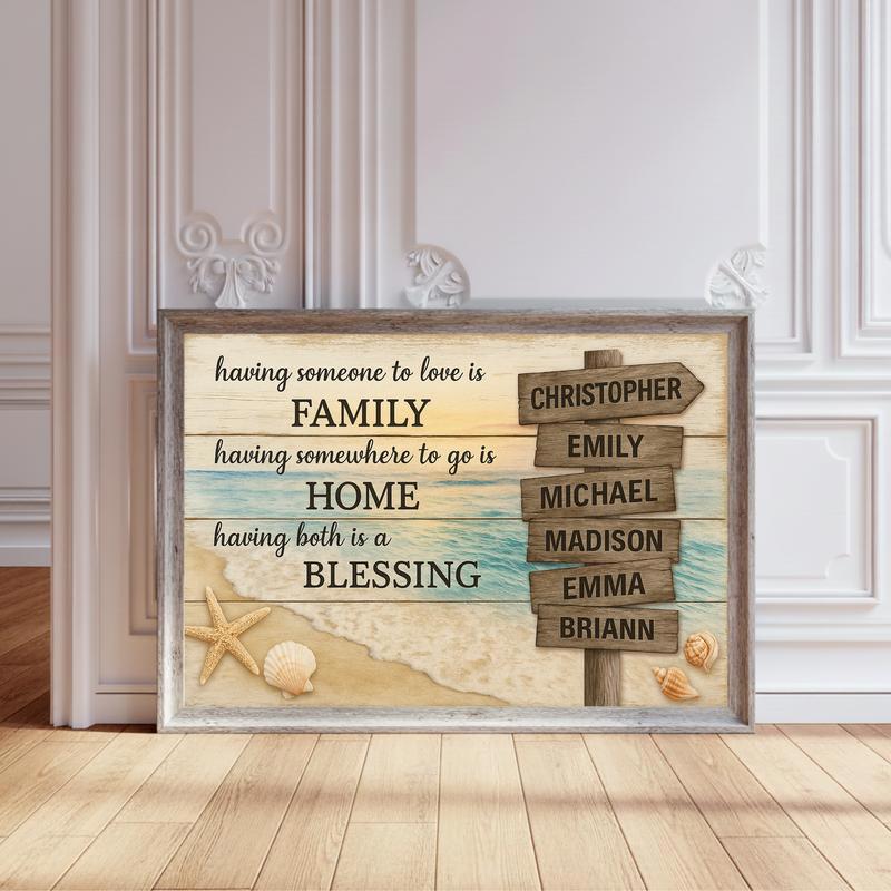 Your Beach Home Story - Rustic Last Name Street Sign Canvas - Personalize Wall Art