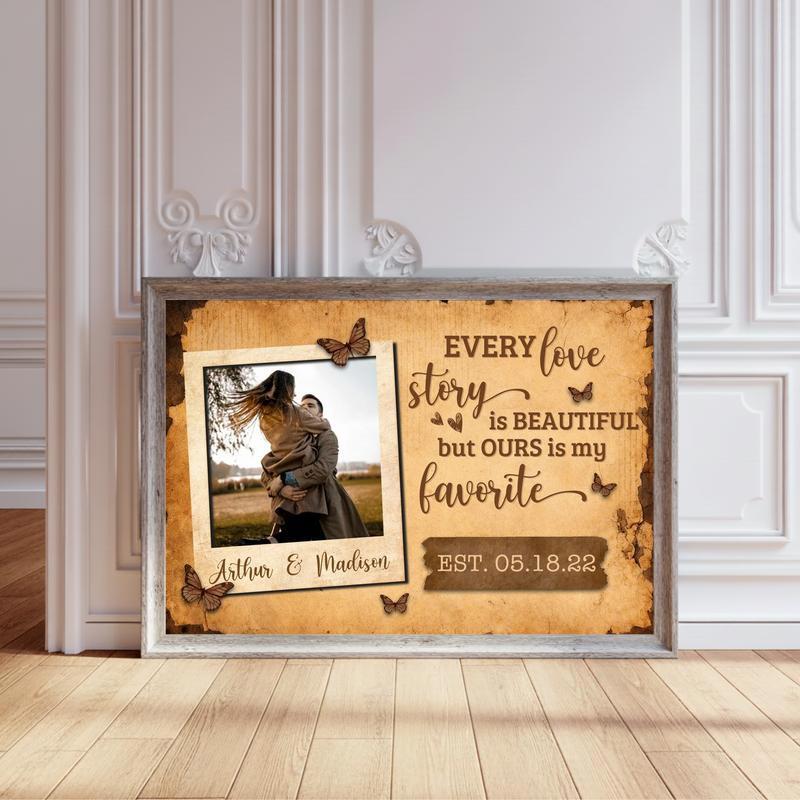 Your Beautiful Love Story Seen Through a Wooden Window Canvas - Personalize Wall Art