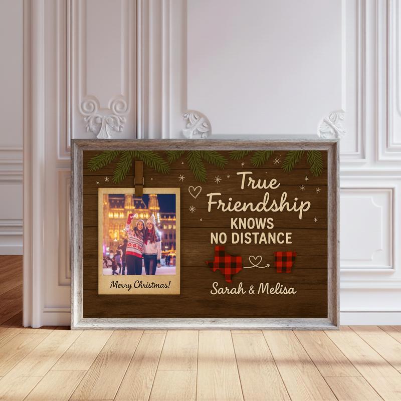 Your Friendship Across States - Buffalo Plaid Photo Canvas - Personalize Wall Art
