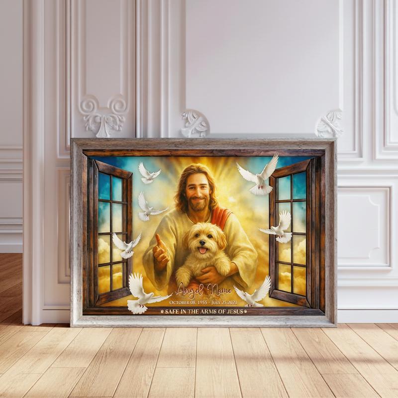 Your Furry Angel Is Safe In Jesus' Arms Personalized Photo Canvas - Personalize Wall Art