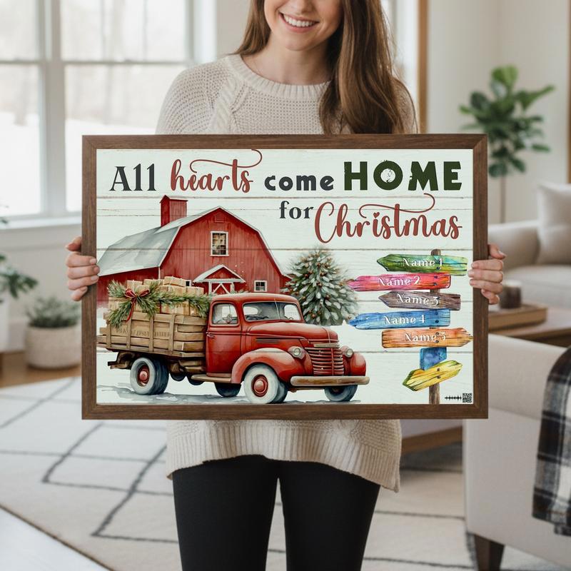 Custom Family Canvas Christmas Hearts Come Home Wall Art