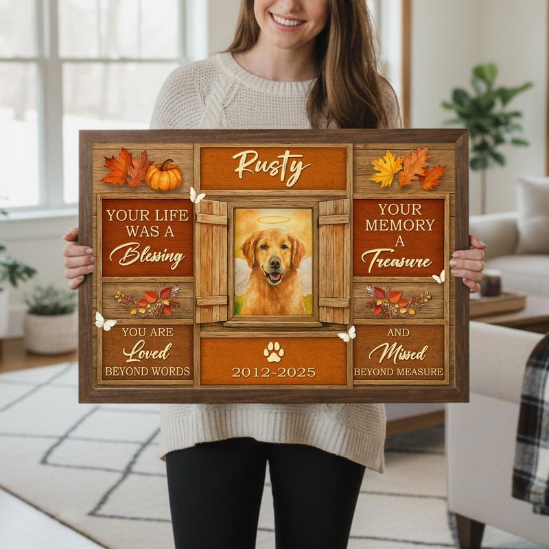 Autumn's Embrace Dog Remembrance Keepsake Farmhouse Canvas