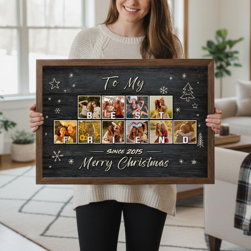 Cherished Bestie Photo Collage Christmas Chalkboard Canvas