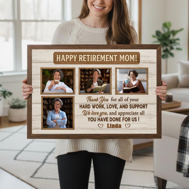 Cherished Mom's Retirement Personalized Photo Collage Canvas Gift