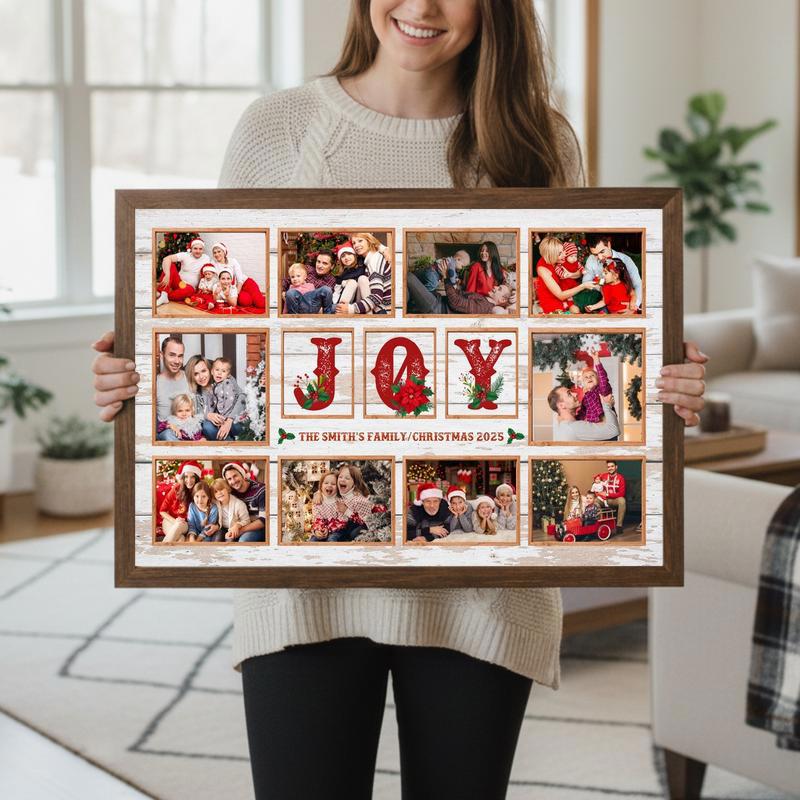 Christmas Gifts - Personalized Family JOY Photo Collage Canvas