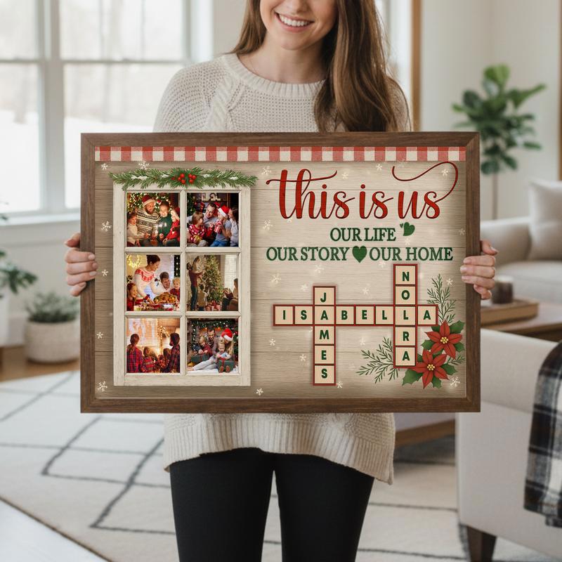 Christmas Name Crossword & Quote Photo Keepsake Canvas