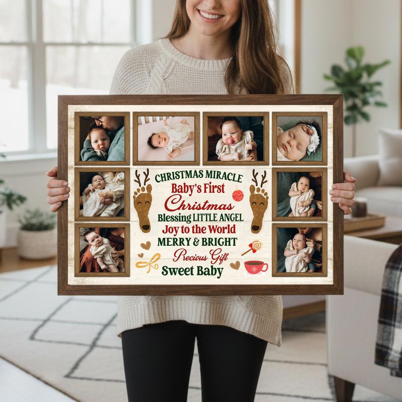 Custom Photo Collage - Baby’s First Christmas Keepsake Canvas