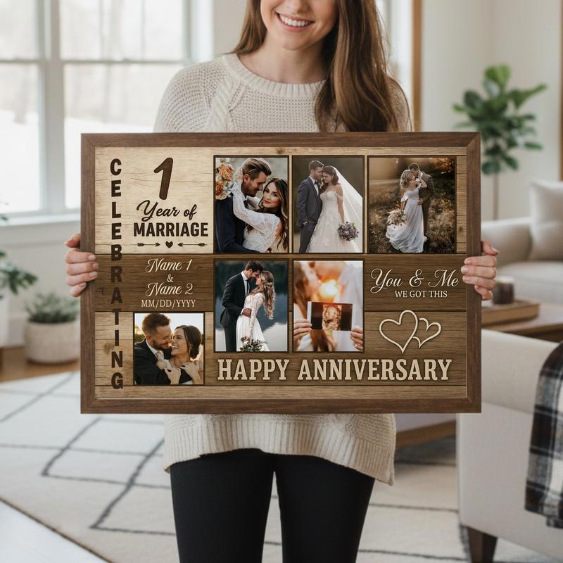 Custom Photo Collage Gift - Happy Wedding Anniversary Canvas