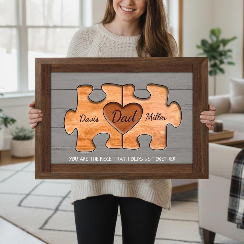 Personalized Puzzle Canvas Rustic Family Wood Gift for Him