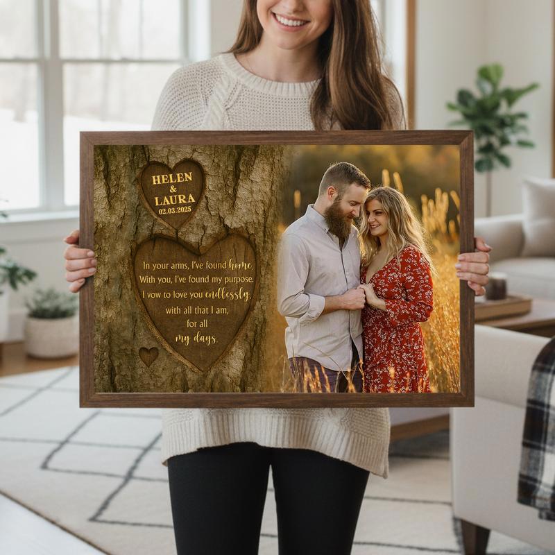 Eternal Love - Custom Names & Date Tree Carving Photo Canvas