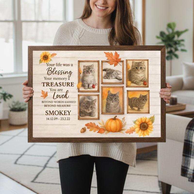 Fall Comfort - Personalized Cat Loss Photo Collage Farmhouse Canvas