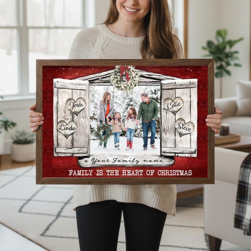 Christmas Love Story Personalized Photo & Name Canvas Wall Art