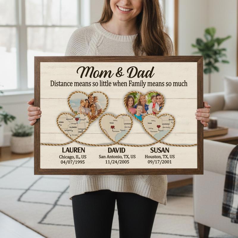 Family Love Beyond Miles - Custom Map Art For Parents Canvas