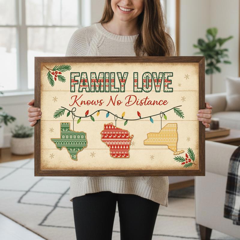 Family Love Knows No Distance - Custom Long Distance Xmas Canvas