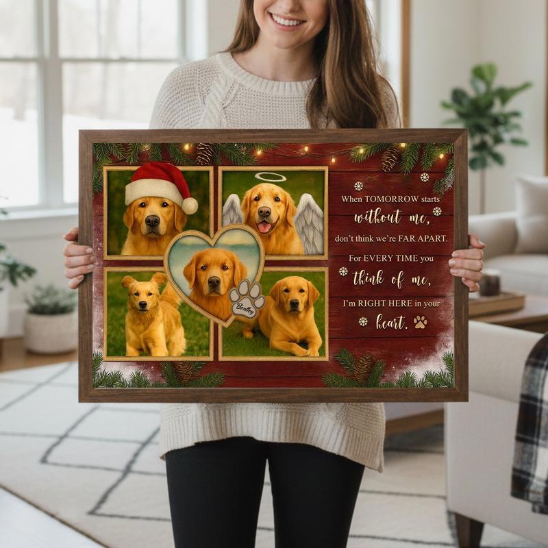 Farmhouse Style Christmas Photo Keepsake For Dog Memorial Canvas