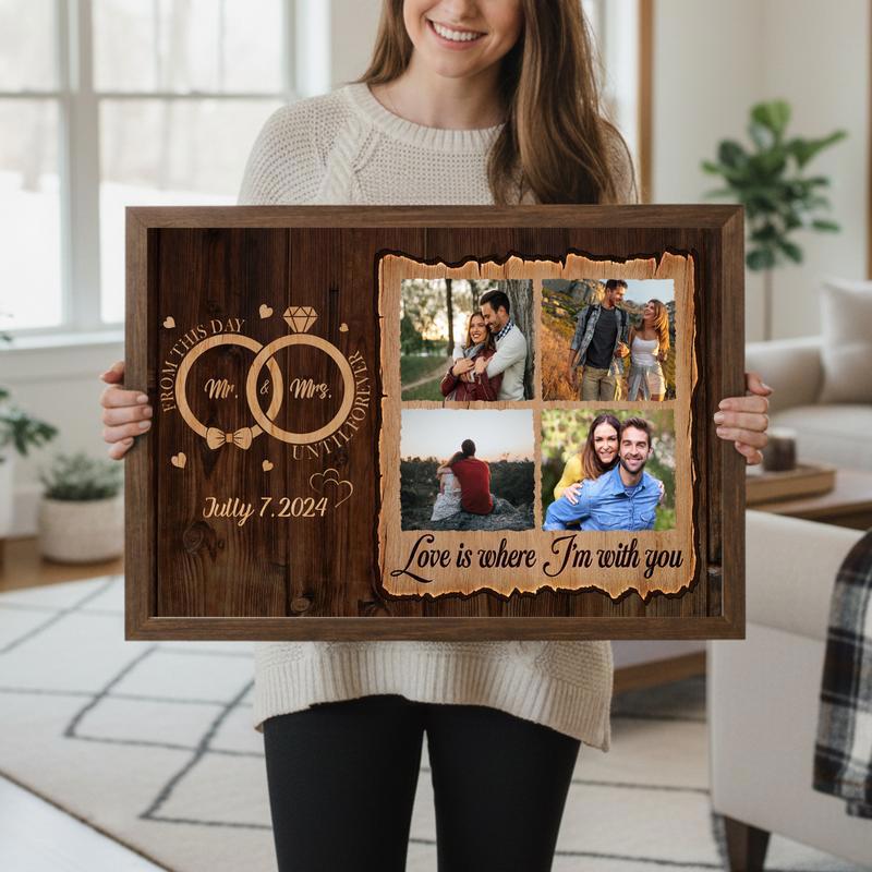 Forever Begins Here - Rustic Personalized Couple Photo Canvas