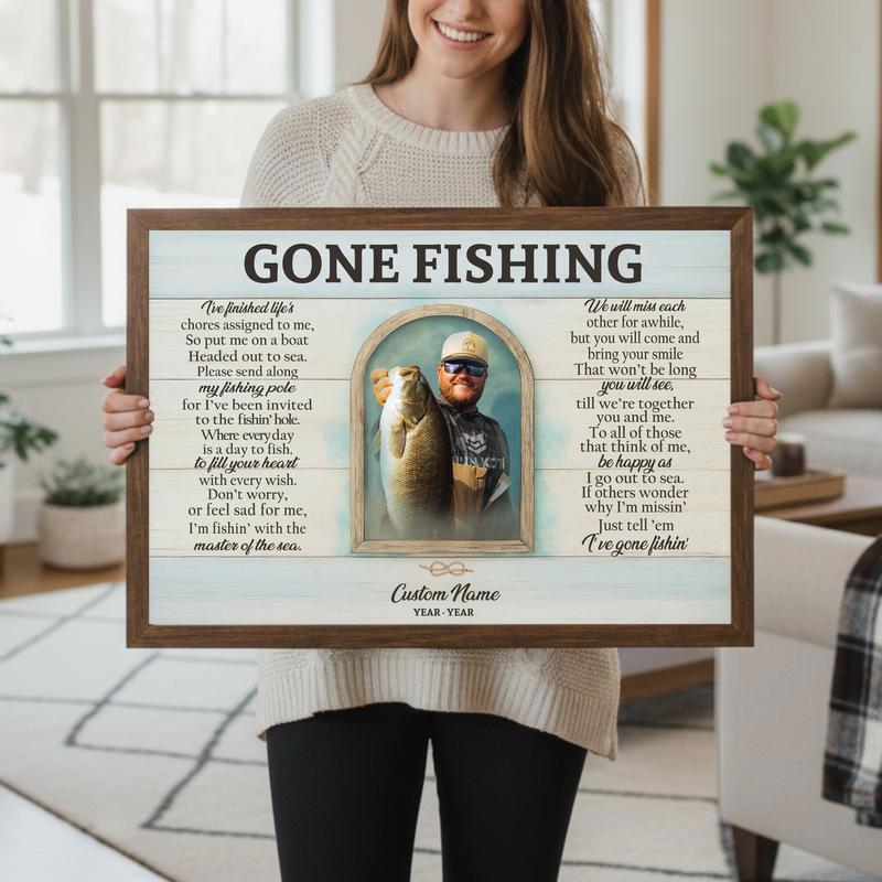 Gone Fishing - Personalized Fisherman Memorial Keepsake Canvas