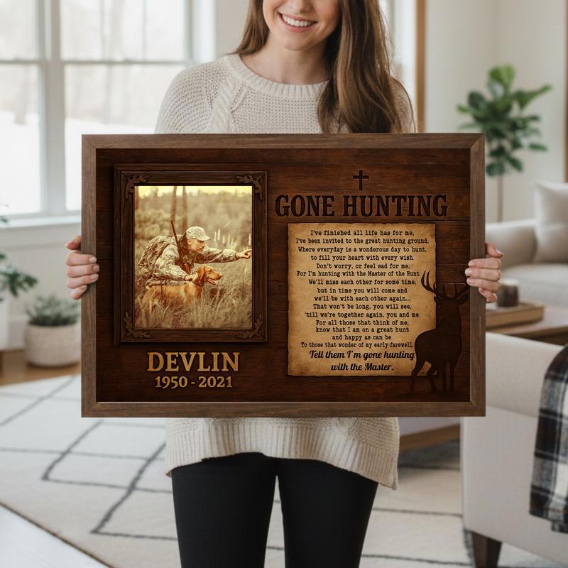 Gone Hunting Remembrance Gift - Rustic Personalized Canvas