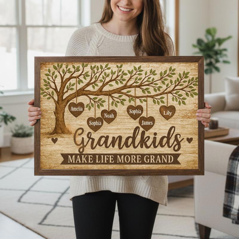 "Grandkids Make Life More Grand" Personalized Family Tree Canvas