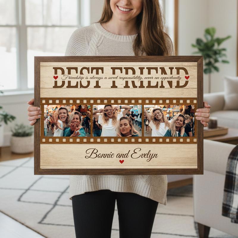 Heartfelt Bestie Photo Collage Gift, Rustic Farmhouse Canvas