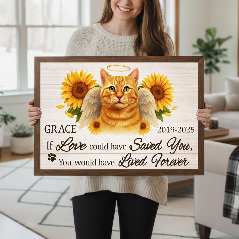 Heartfelt Sunflower Cat Tribute Portrait Personalized Canvas