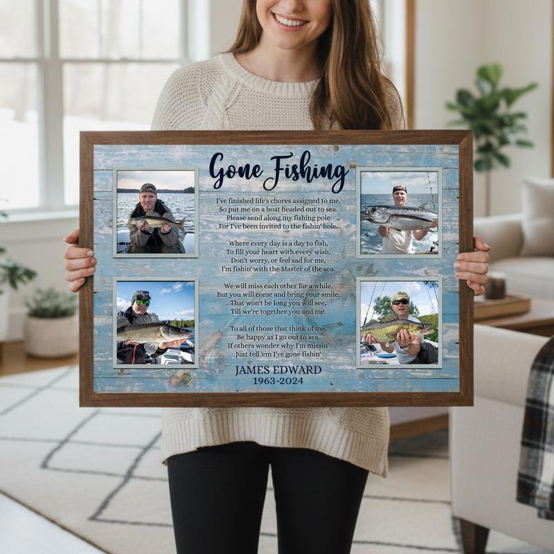 In Loving Memory Personalized Fishing Collage Keepsake Canvas