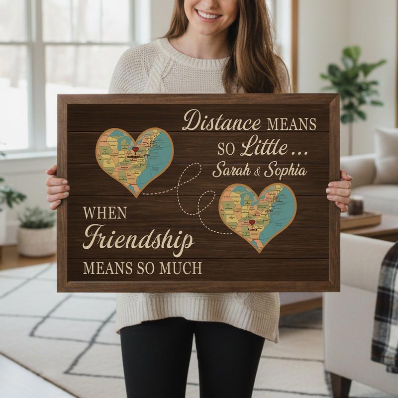 Long Distance Bestie Custom Map Friendship Gift Canvas