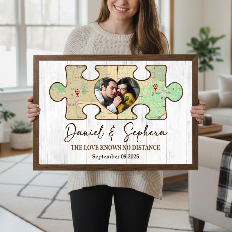 Long Distance Map Canvas - Personalized Couple Puzzle Keepsake