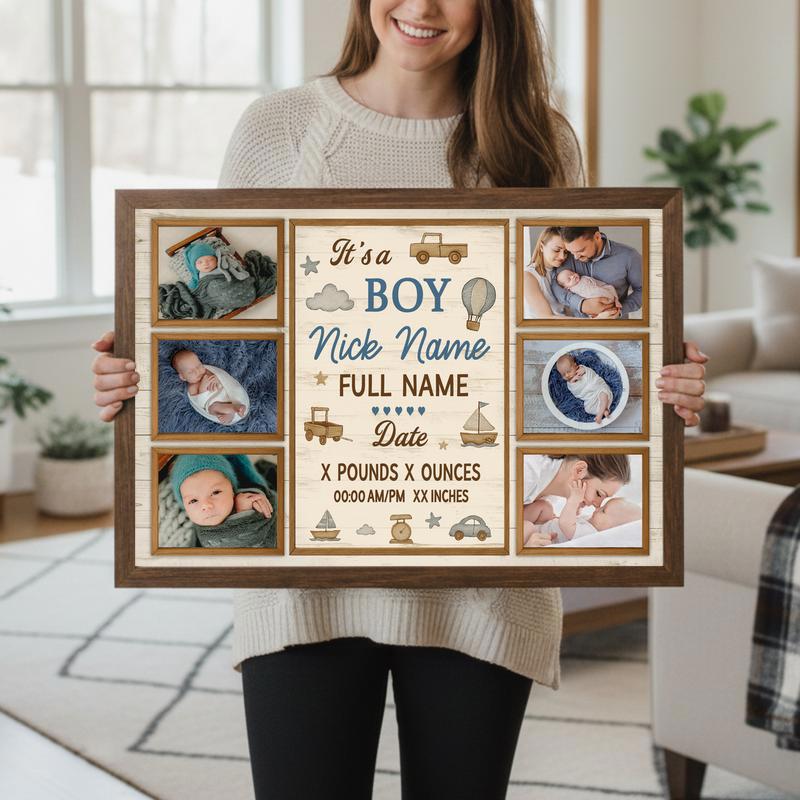 Milestone Keepsake Canvas - Personalized Baby Boy Photo Collage