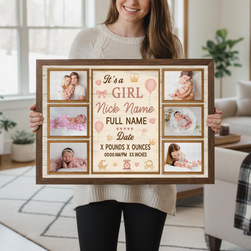 Milestone Keepsake Canvas - Personalized Baby Girl Photo Collage