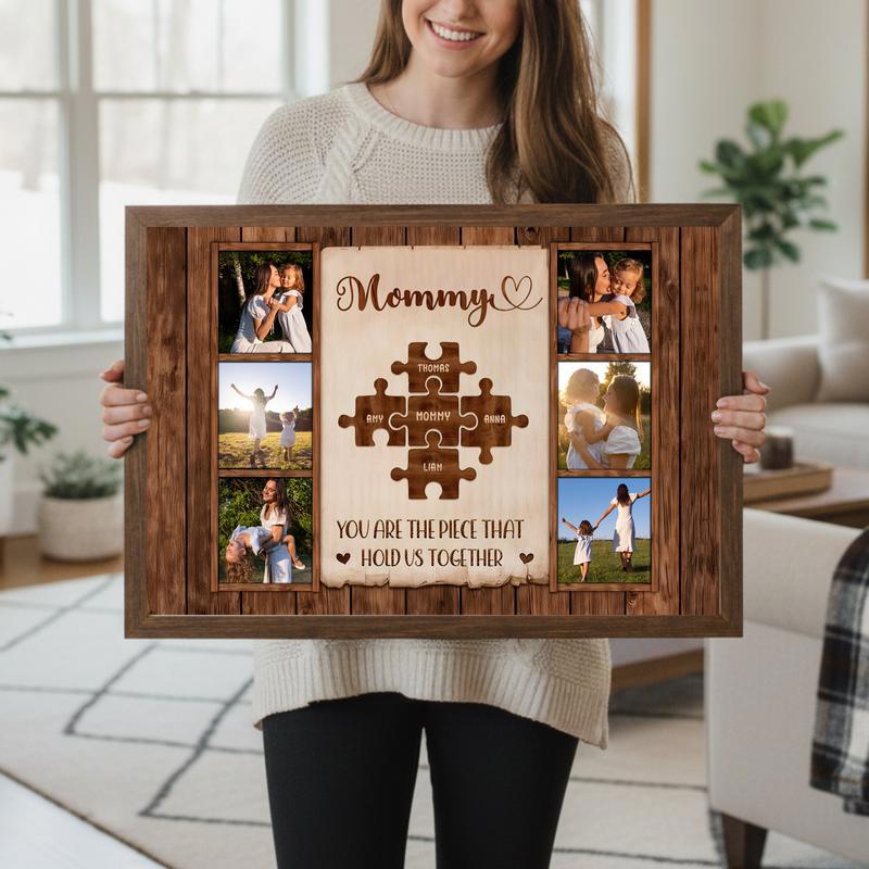 Mom's Love Connects Us Custom Photo Canvas Wall Art