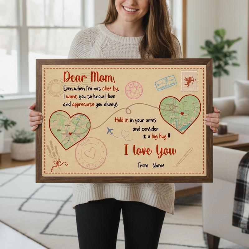 Mom's Heart, Wherever You Go - Personalized Distance Map Canvas