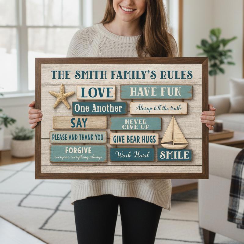 Custom Nautical Beach House Rules Wall Art - Coastal Family Canvas