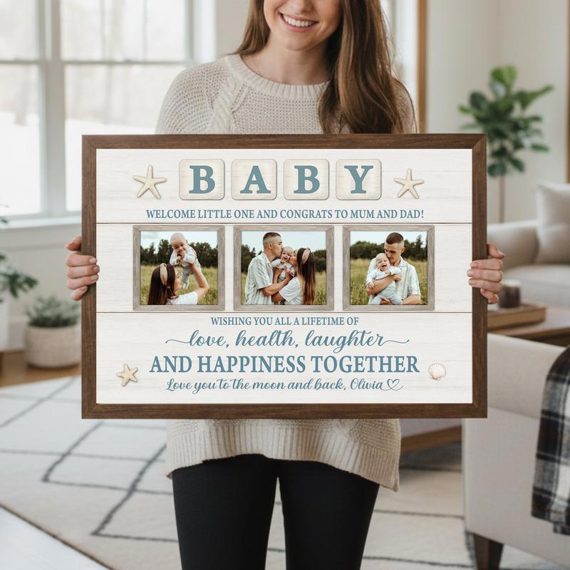Newborn Milestone Photo Keepsake, Personalized Farmhouse Canvas