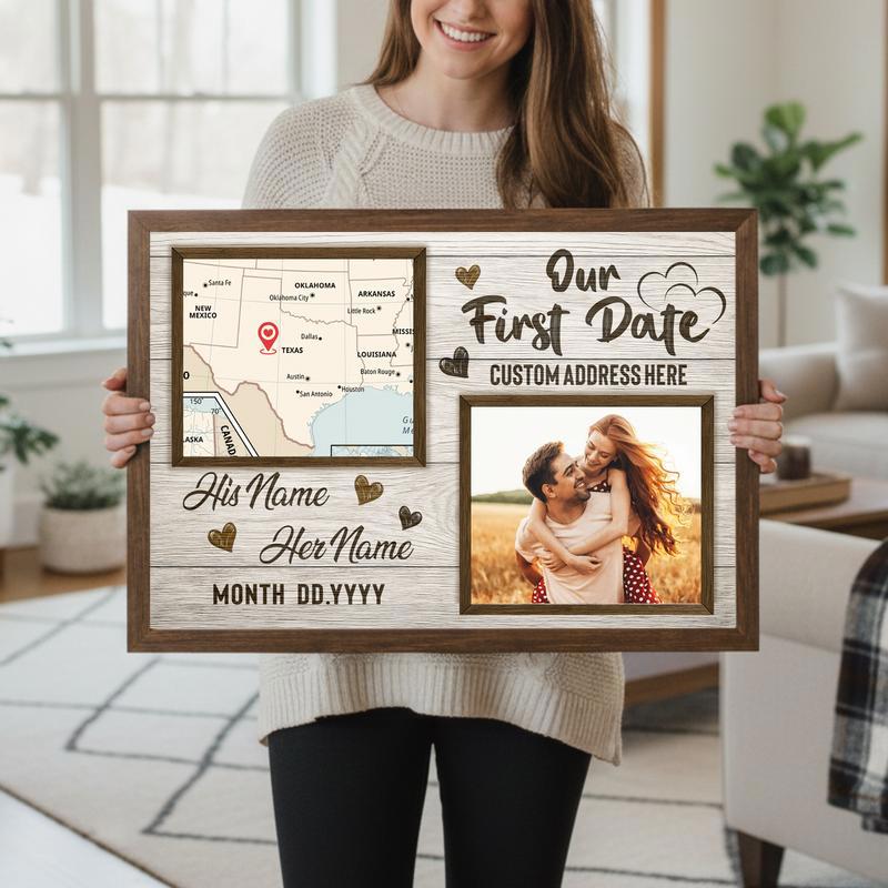 Our First Day Map Couple Canvas - Custom Anniversary Gift