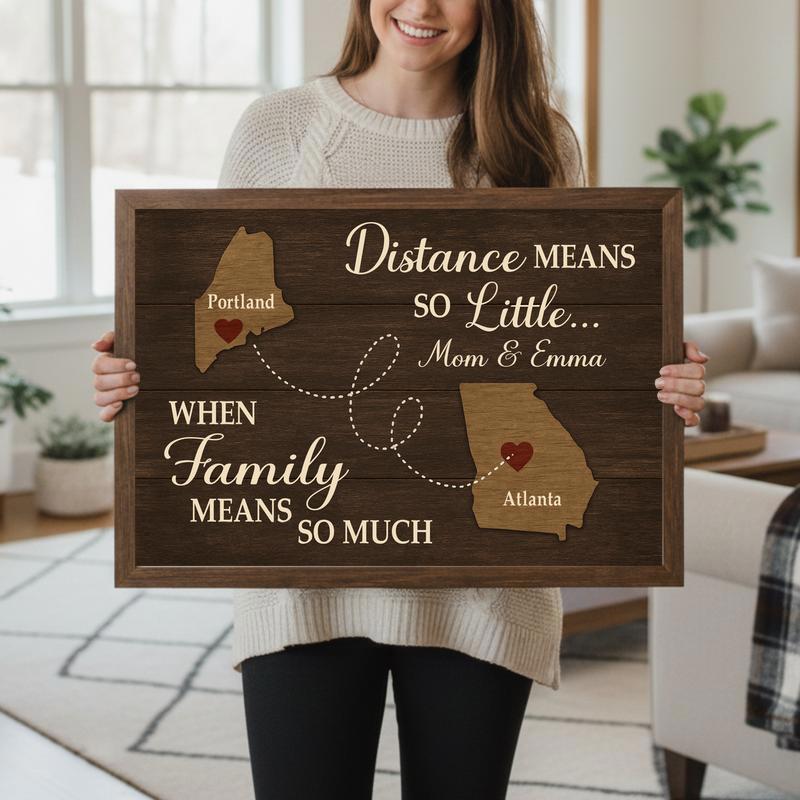 Our Hearts Connect - Custom Long Distance Family Map Canvas