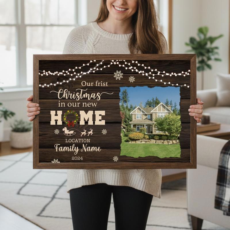 New Home First Christmas Personalized Photo Canvas Art