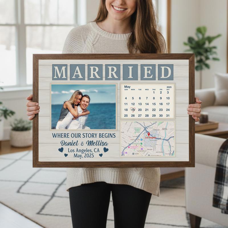 Our Story Begins - Personalized Wedding Calendar Map Canvas