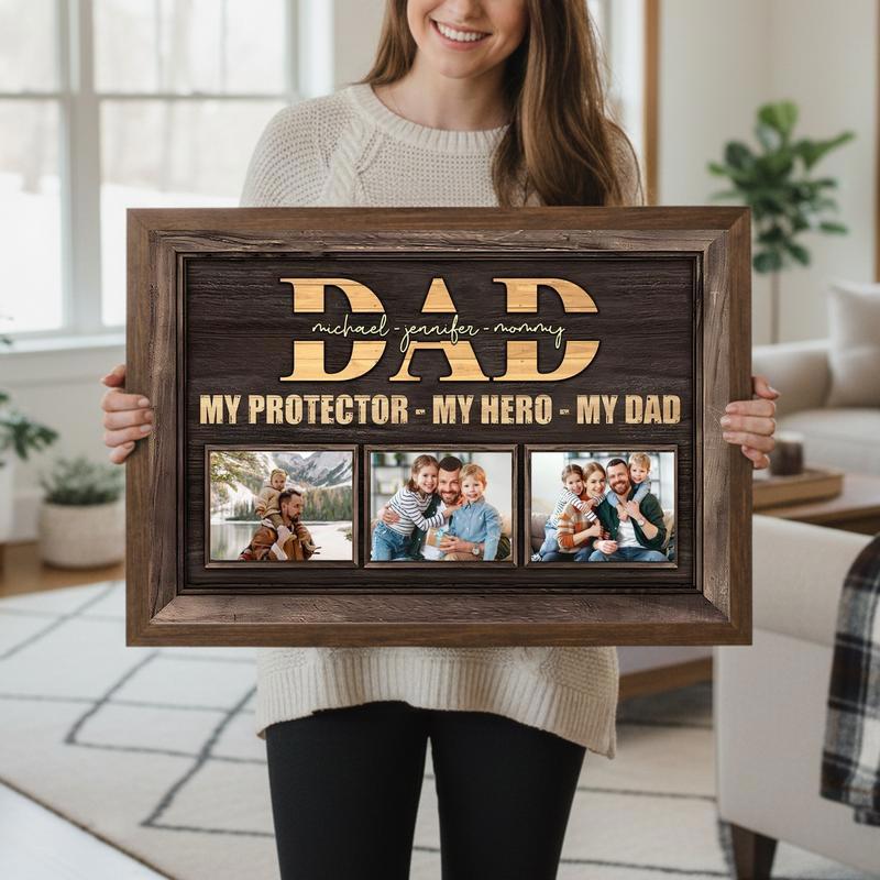 Dad's Heroic Bond Canvas Personalized Protector Gift Art