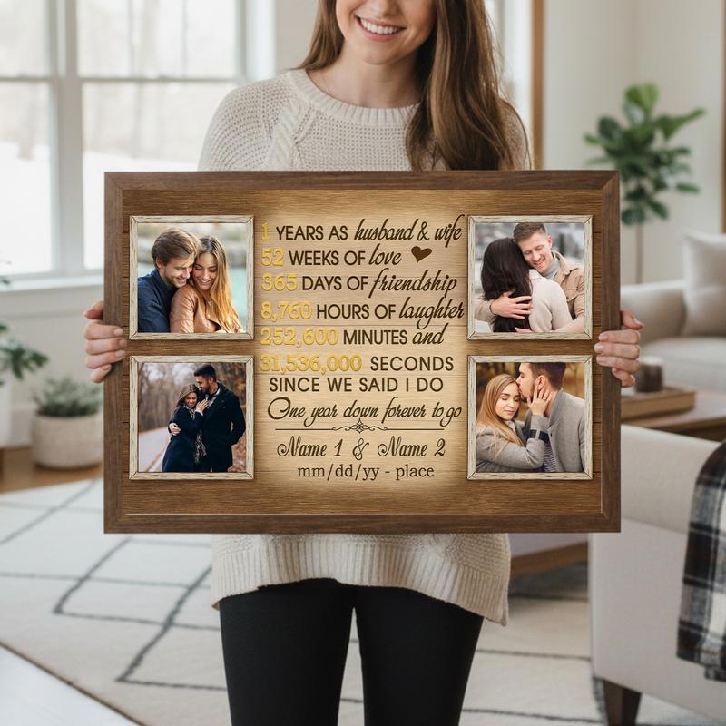 Personalized Couple 1st Anniversary Photo Timeline Keepsake Canvas